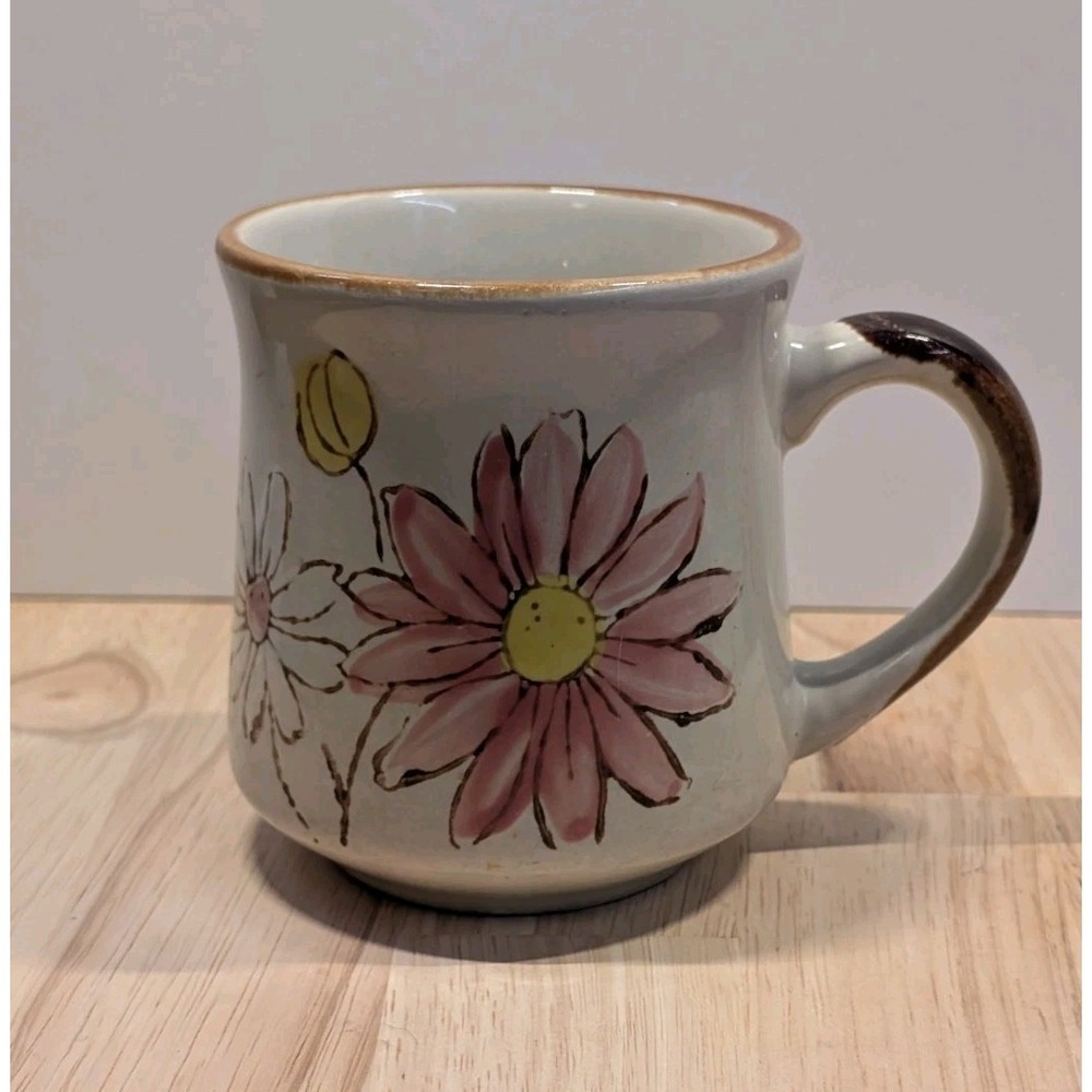 Vtg Sunnycraft Stoneware Pink Daisy Flower Coffee Tea‎ Mug #21101 Made In Korea